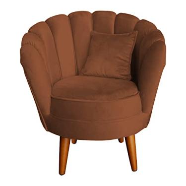 Imagem de Poltrona Decorativa Pétalas de Flor, Veludo, Design Clássico, Pés Palito, para Sala de Estar, Recepção e Quarto, (TerraCota)