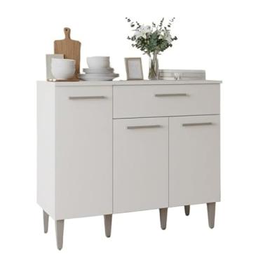 Imagem de Balcão Organizador 90x80cm com 3 Portas e Gaveta - Armário de Cozinha Compacto Multiuso | Gabinete para Armazenamento de Utensílios e Mantimentos(Branco)