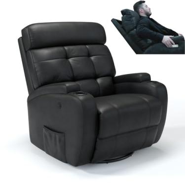 Imagem de Poltrona do Papai Reclinável Elétrica Bivolt Com Motor de Pescoço em Couro Bovino Damie (Preto)