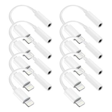 Imagem de [Certificação Apple MFi] Pacote com 10 adaptadores de fones de ouvido iPhone de 3,5 mm, Lightning para fone de ouvido/conector de fone de ouvido de 3,5 mm, dongle auxiliar de áudio, compatível com
