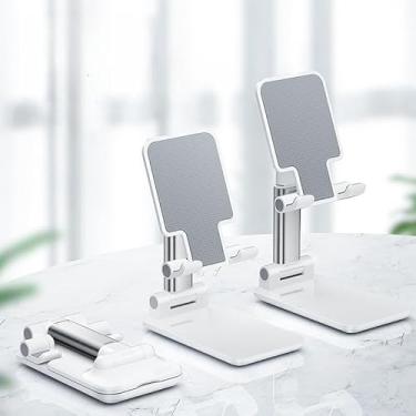 Imagem de Suporte de celular para mesa, ângulo ajustável, dobrável, suporte de mesa compatível com iPhone 16, 15, 14, 13, 12, 11 e todos os smartphones, branco
