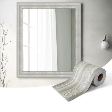 Imagem de Bordas de papel de parede premium 10M Wood Grain Peel and Stick Mirror Border Decalque de parede: Adesivo de papel de parede de PVC impermeável para cozinha e banheiro, 998 x 10,7 cm