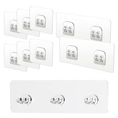 Imagem de Kit de 9 suportes de chuveiro adesivos, acessórios transparentes de armazenamento de banheiro com adesivos de garra para prateleiras montadas na parede e ganchos organizadores