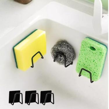 Imagem de Organizador de pia de cozinha de aço inoxidável, 3 peças, suporte de esponja adesivo, sem broca, gancho de armazenamento montado na parede para pano de prato e acessórios