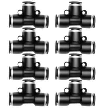 Imagem de ACG 8 peças 1/10.2 cm plástico de conexão rápida Push-To-Connect Kit de acessórios de união pneumática (preto, em forma de T)