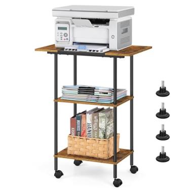 Imagem de Luplom Suporte grande para impressora com rodinhas de armazenamento, carrinho de impressora com rodas, mesa de impressora de 3 níveis com prateleira de armazenamento para escritório doméstico, scanner