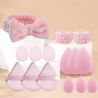 Imagem de Conjunto de esponja de maquiagem com 15 peças, ferramentas cosméticas, corretivo, pó, esponjas, kit de pulseira para lavar o rosto