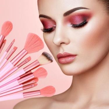 Imagem de Conjunto de pincéis de maquiagem profissionais de 13 peças – Pincéis macios e fofos para base, blush, sombra e contorno