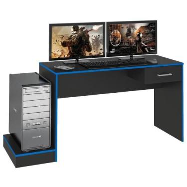 Imagem de Mesa Escrivaninha Gamer 1 Gaveta 160 Cm Preto Azul Arly Preto Azul - M