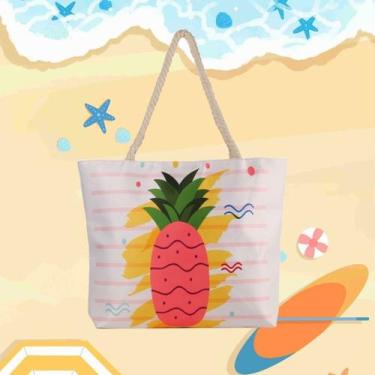 Imagem de Bolsa de Praia Feminina Grande de Ombro Verão Férias Alça de Corda - N