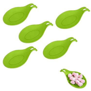 Imagem de 5 peças de descanso de colher de silicone para balcão de cozinha, suporte de colher de grau alimentício com orifício para pendurar, suporte de fogão resistente ao calor