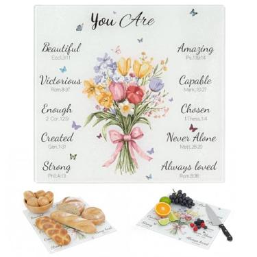 Imagem de Presentes cristãos para mulheres, tábua de corte de vidro de flores, ideia de presente de decoração de cozinha de Natal, presentes religiosos, presentes espirituais inspiradores para ela (28 x 30 cm)