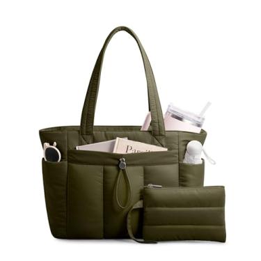 Imagem de TOPDesign Bolsa feminina com porta-copos, compartimento para laptop, bolsa de cosméticos e bolsa de carrinho para trabalho, viagens, Verde escuro, Medium, Casual