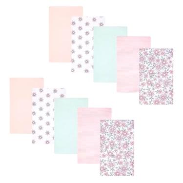 Imagem de Hudson Baby Panos infantis de flanela de algodão para meninas pacote com 10, floral rosa menta, tamanho único