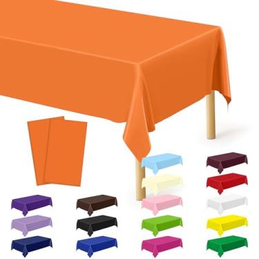 Imagem de Pacote com 2 capas de mesa de piquenique, toalha de mesa de plástico laranja, 272 x 137 cm, toalha de mesa descartável laranja, resistente a rasgos, artigos de festa para casamento, aniversário