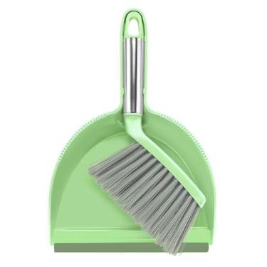 Imagem de NACENA Conjunto de mini vassoura e pá de lixo, panela de poeira pequena e conjunto de escova com alça, dentes de pá de lixo para limpar o cabelo, adequado para mesas de escritório, gavetas, sofás