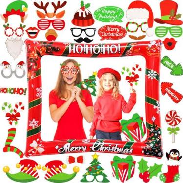 Imagem de Festa de Natal Photo Booth Props Frame LMSHOWOWO Red