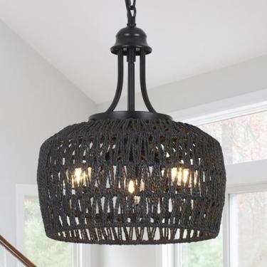 Imagem de Luminária HMVPL Black Rattan 3-Light Boho 32cm