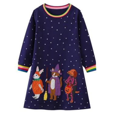 Imagem de Vestido Hongshilian Girls de algodão de manga comprida 6T com coelho e