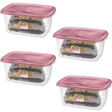 Imagem de Kit com 04 Potes Retangulares Fácil Rosa 1400ml - Sanremo, Rosa