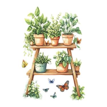 Imagem de Kuntesetty Adesivo de Parede para Plantas em Vasos, Papel de Parede com Flores, Decalque de Parede para Jardim, Planta para Uso Interno