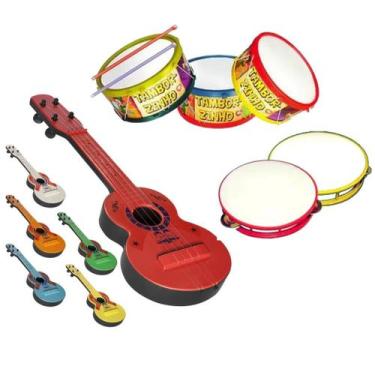 Imagem de Kit Musical Infantil Brinquedo Tambor Pandeiro Viola - AMAR E