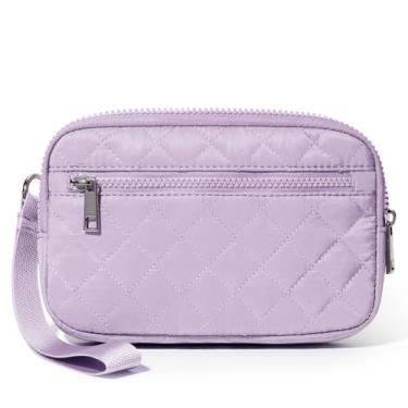 Imagem de DIXEIGHT Carteira de pulso feminina com porta-cartão RFID de 20 cm, bolsa pequena com 3 zíperes, bolsa clutch de nylon acolchoada para viagem diária, Roxa