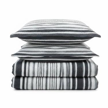 Imagem de Kit Cobre Leito Colcha Magnus King 3 Peças Dupla Face Estampado Geométrico - Preto - 100% Poliéster