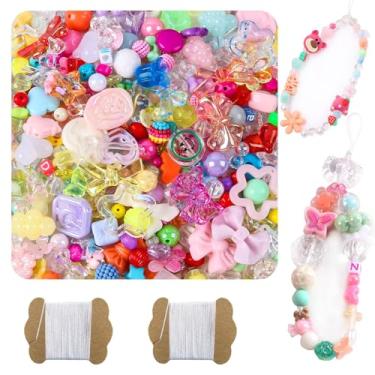 Imagem de Contas de acrílico sortidas de 500 g, 600 a 760 peças, contas fofas para fazer joias, 10 m, 0,8 mm, tira de nylon, flor, estrela, urso, arco, estética kawaii, berloques para pulseira, colar faça você