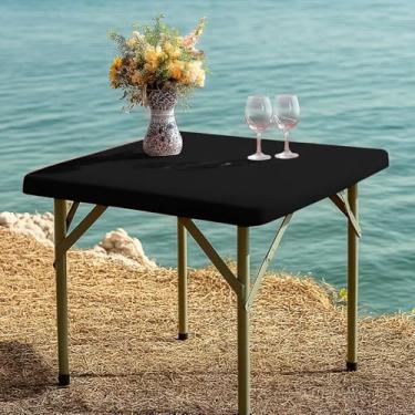 Imagem de NALVXIN, Toalha de mesa justa preta cartão elástico elastano toalha de mesa pequena elástica dobrável para cozinha, jantar, piquenique, pátio, festa ao ar livre (preta, 91 cm x 91 cm (quadrada))