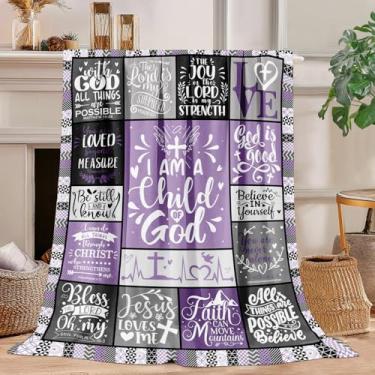 Imagem de Presentes cristãos para mulheres - Cobertor cristão I Am A Child of God (102 x 127 cm) - Presente de oração e batismo baseado na fé para mulheres, esposa, irmã - Cobertor macio e inspirador (roxo)