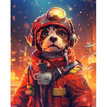 Imagem de XTXGERL Kit Paint by Numbers para cães adultos 40 x 50 cm, pintura animal por número, conjunto de tinta acrílica, relaxante, faça você mesmo, para iniciantes e especialistas, decoração de parede de