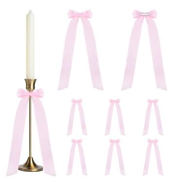 Imagem de Decoração de laços de castiçal rosa grandes laços de fita de cetim para árvore de Natal autoadesivo taça de vinho champanhe pingentes de laço para casamento, aniversário, decoração de festa de chá de