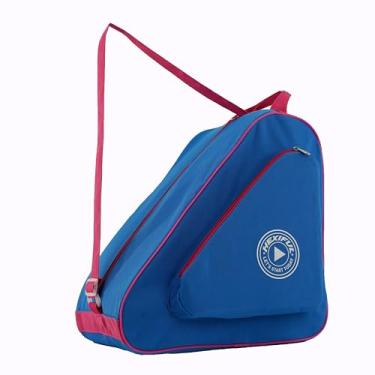 Imagem de HEXIFUL bolsa de skate para transportar patins de gelo, patins em linha, patins e patins quádruplos para crianças e adultos (azul/rosa)
