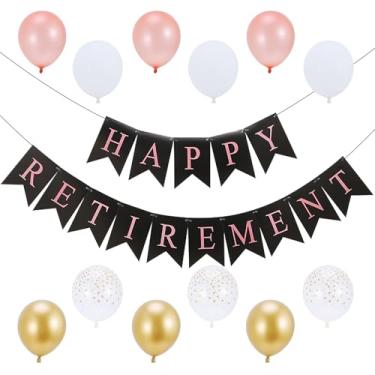 Imagem de Decorações de festa de aposentadoria rosa preto para mulheres faixa de aposentadoria feliz balões suprimentos para festa aposentada escritório festa de despedida