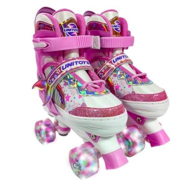 Imagem de Patins Infantil Sereia Ajustável 4 Rodas com LED, Rosa, Interior Acolchoado, Tamanho 30-33, Capacidade 60kg, para Crianças +3 Anos