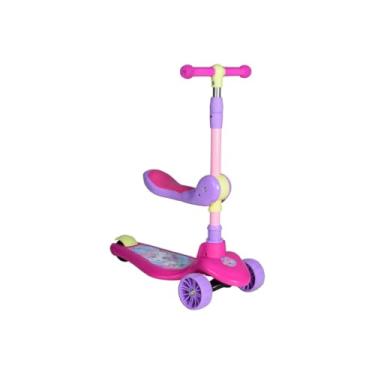Imagem de Patinete Infantil 2 em 1 com Assento Removível, Rosa, Plástico e Metal, 93cm Altura, Suporta até 50kg, para Crianças a partir de 2 Anos, Guidão Ajustável, 3 Rodas