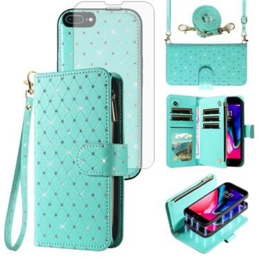 Imagem de Compatível com iPhone 7plus 8plus 7/8 Plus capa carteira com zíper protetor de tela celular alça transversal alça brilhante flip capa de telefone para celular i Phone7s 7s + 7+ 8s 8+ Phones8 7p 8p