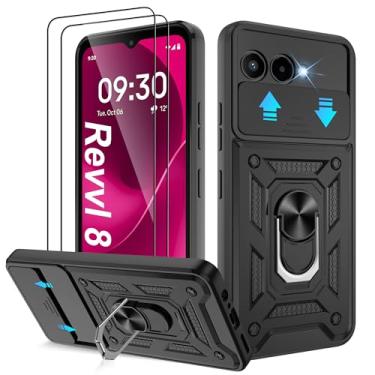 Imagem de ATUMP Capa para celular T-Mobile REVVL 8 com (2 peças) protetor de tela HD, resistente à prova de choque com rotação de 360° com suporte de metal [grau militar], capa protetora para Revvl 8 5G, preta