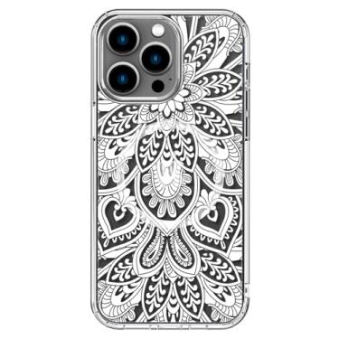 Imagem de ICEDIO Capa para iPhone 13 Pro com protetor de tela - compatível com carregamento sem fio, proteção aprimorada para câmera, capa transparente com design floral moderno para mulheres - flores de henna