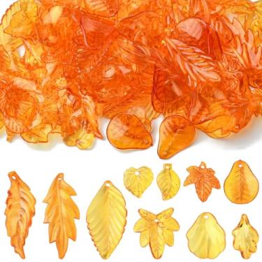 Imagem de UR URLIFEHALL 150 peças de pingentes aleatórios de folha de outono de acrílico transparente folhas laranja pingentes pendurados para colar faça você mesmo, brincos, joias, artesanato