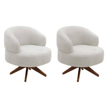 Imagem de Kit 02 Poltronas Decorativas Orgânicas Living Have Base Giratória Bouclê Off White - Desk Design