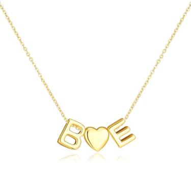 Imagem de adoyi Colares com inicial para mulheres, banhado a ouro 14 quilates, com letras de bolhas, colar delicado coração A-Z, colar com pingente de inicial, presentes de aniversário para mulheres, joias, 14