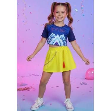 Imagem de Roupa Mira guerreira kpop fantasia menina Conjunto Infantil Feminino com Saia Rodada Amarela e Camiseta Azul Marinho, para Festa e Uso Diário - Tam GG - 10 anos