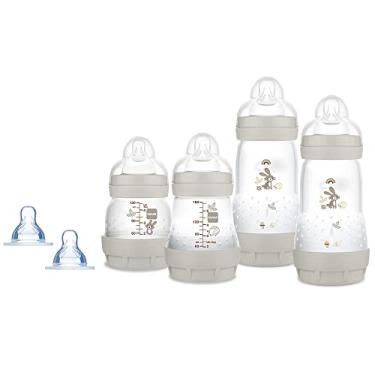 Imagem de MAM Baby Kit 4 Mamadeiras Easy Start Gift Set Anticólica e Menos Bolhas de Ar, para Crianças 0+ Meses Autoesterilizável e com Bico de Silicone Skinsoft, Cinza