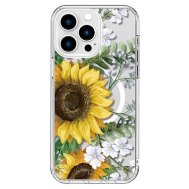 Imagem de ICEDIO Capa para iPhone 15 Pro Max com protetor de tela – Compatível com carregamento sem fio, proteção aprimorada para câmera, capa transparente com design floral moderno para mulheres – Lindos