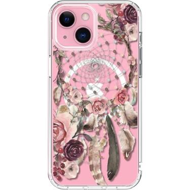 Imagem de ICEDIO Capa para iPhone 15 com protetor de tela - compatível com carregamento sem fio, proteção aprimorada da câmera, ajuste fino - capa transparente com design floral moderno para mulheres - Flores