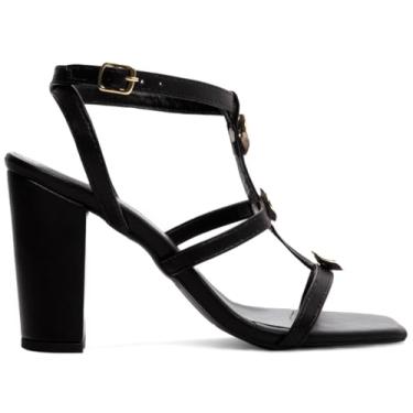 Imagem de SANDALIA FEMENINA TORRICELLA PRETO BICO QUADRADO FIVELA E APLIQUES NA COR DOURADA,NÚMERO 35