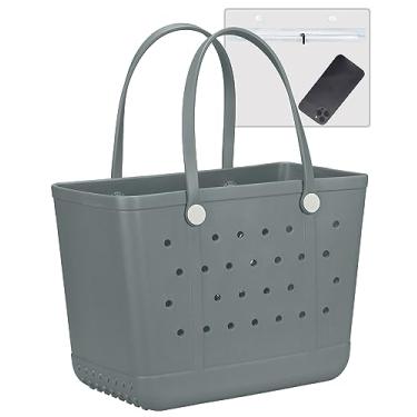 Imagem de Urvczza Bolsa de praia de borracha, bolsa feminina à prova d'água, para viagens, piscinas e academias, Cinza, X-Large, Bolsa de praia à prova d'água