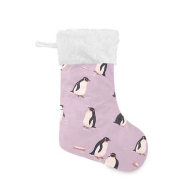 Imagem de ATTX Pacote com 2 meias de Natal de pinguim roxo com punho de pelúcia branco - Decoração de Natal para presentes, meia de 48 cm (174)